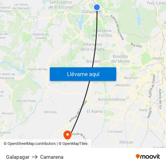 Galapagar to Camarena map