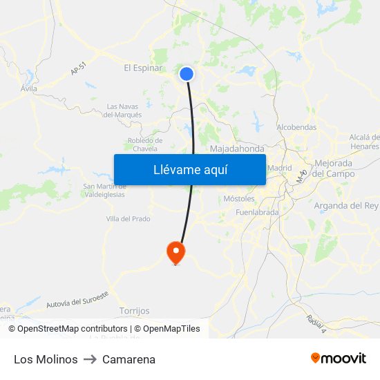 Los Molinos to Camarena map