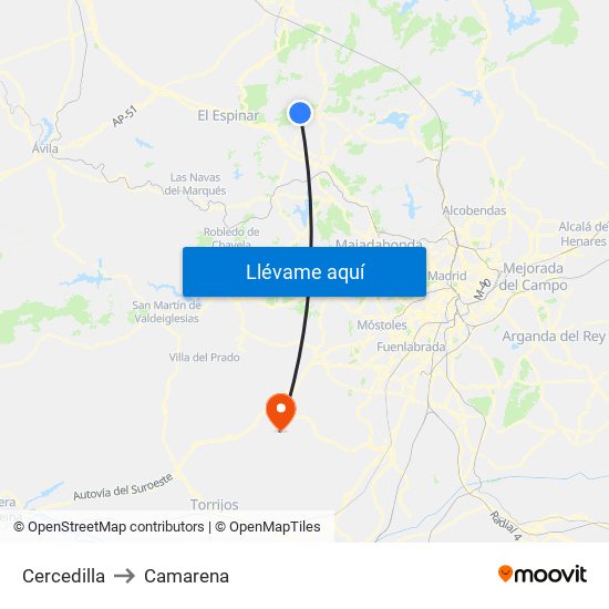 Cercedilla to Camarena map