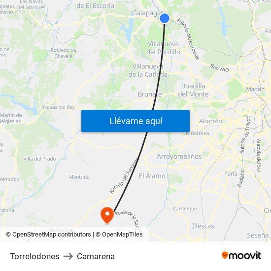 Torrelodones to Camarena map