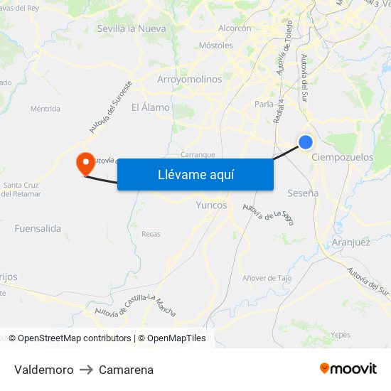 Valdemoro to Camarena map