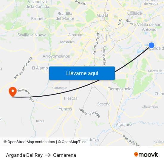 Arganda Del Rey to Camarena map