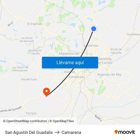 San Agustín Del Guadalix to Camarena map