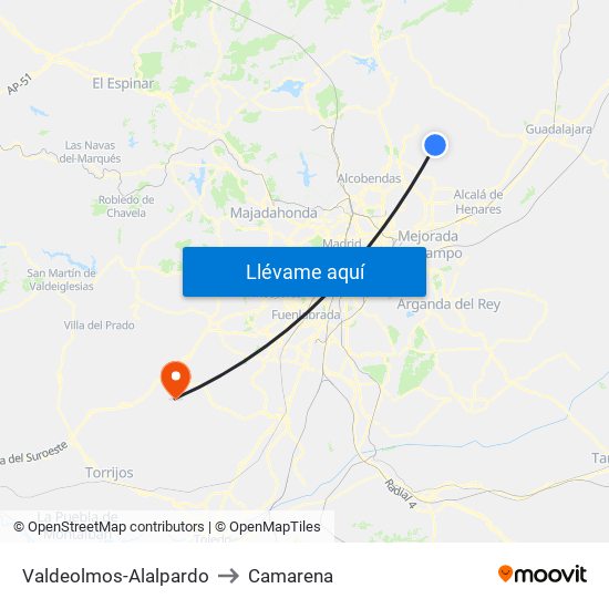 Valdeolmos-Alalpardo to Camarena map