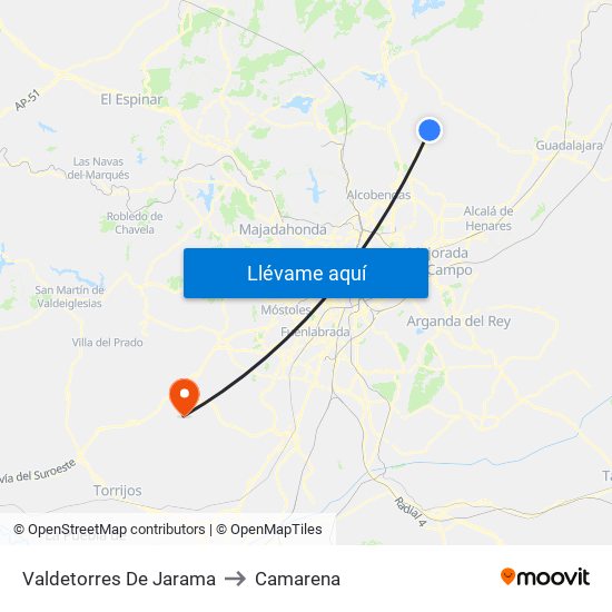 Valdetorres De Jarama to Camarena map