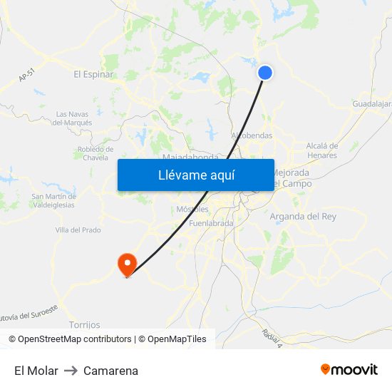 El Molar to Camarena map