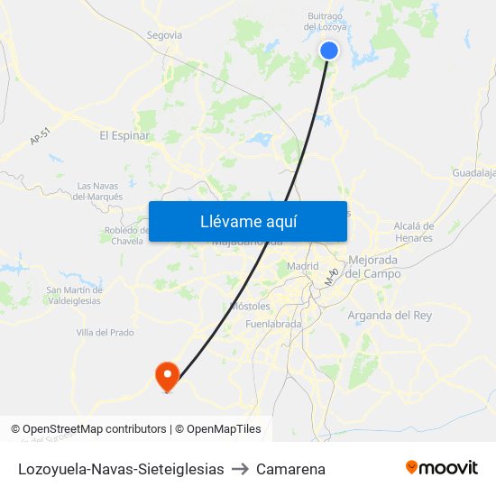 Lozoyuela-Navas-Sieteiglesias to Camarena map