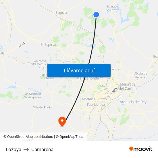 Lozoya to Camarena map