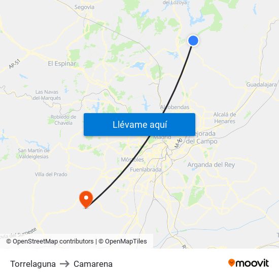 Torrelaguna to Camarena map