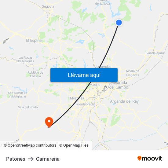 Patones to Camarena map