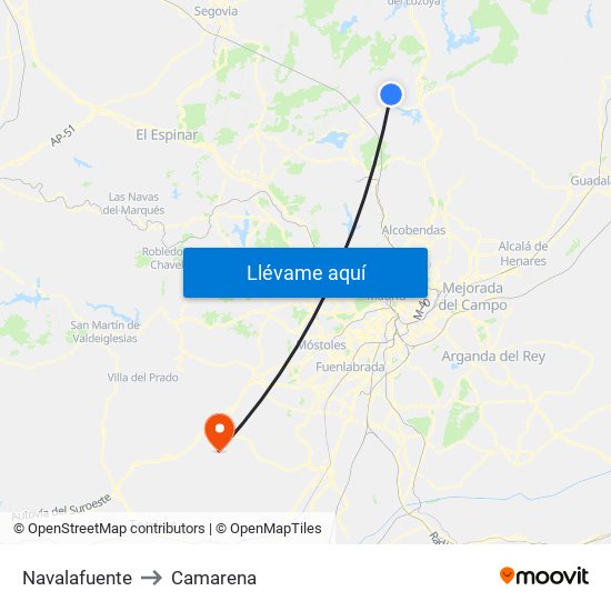 Navalafuente to Camarena map