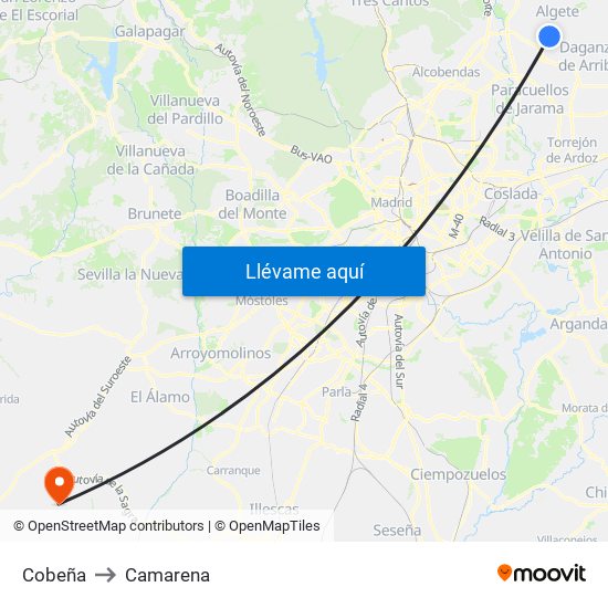 Cobeña to Camarena map