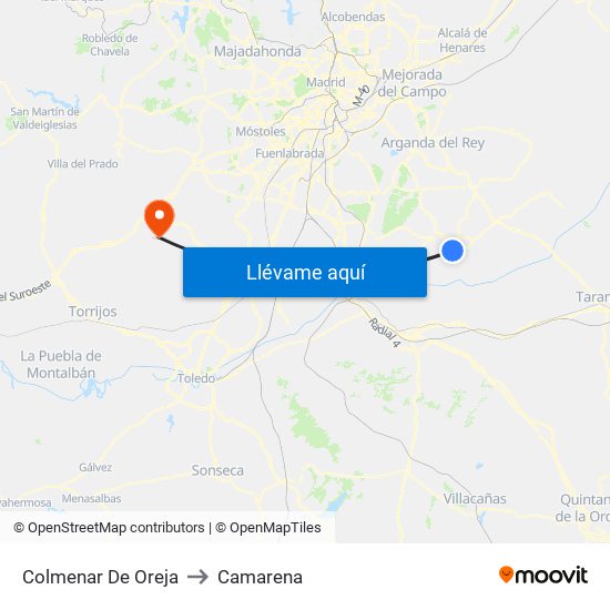 Colmenar De Oreja to Camarena map