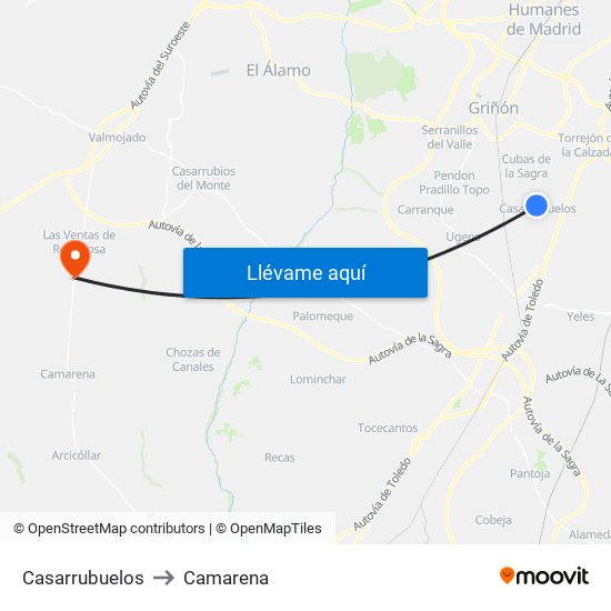 Casarrubuelos to Camarena map