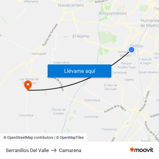 Serranillos Del Valle to Camarena map