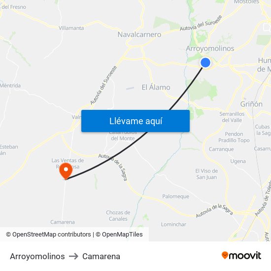 Arroyomolinos to Camarena map