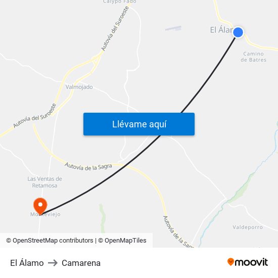 El Álamo to Camarena map