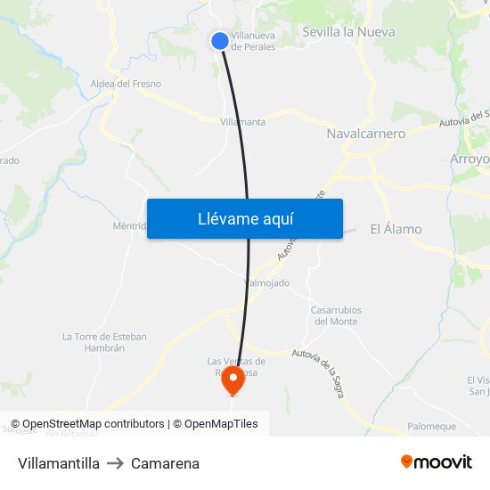 Villamantilla to Camarena map