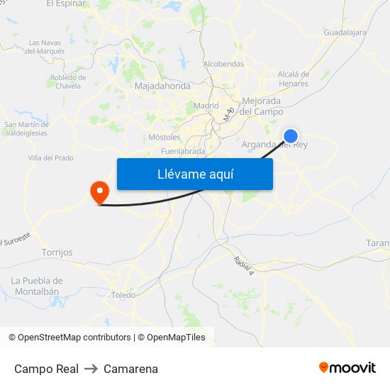 Campo Real to Camarena map