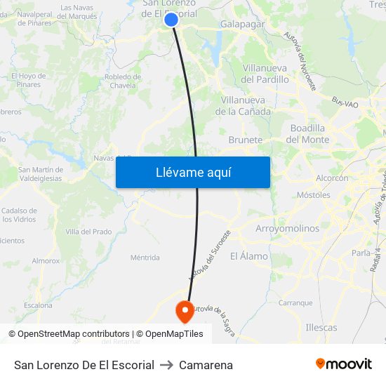 San Lorenzo De El Escorial to Camarena map