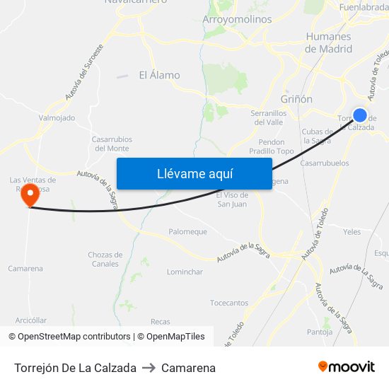 Torrejón De La Calzada to Camarena map