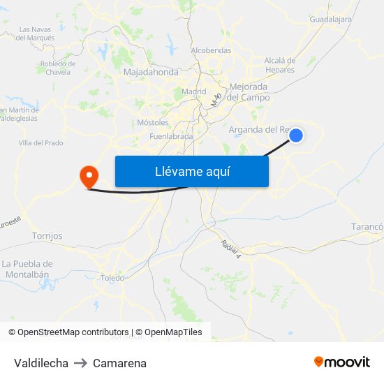 Valdilecha to Camarena map