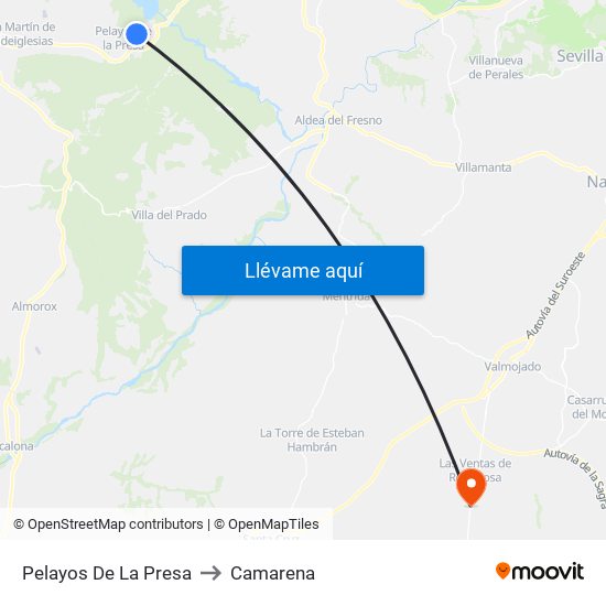 Pelayos De La Presa to Camarena map