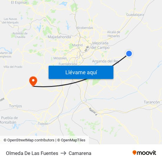 Olmeda De Las Fuentes to Camarena map