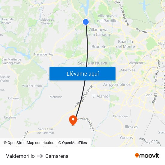 Valdemorillo to Camarena map