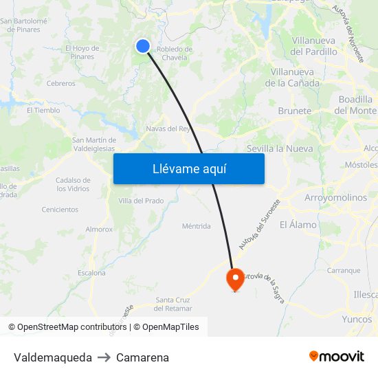 Valdemaqueda to Camarena map