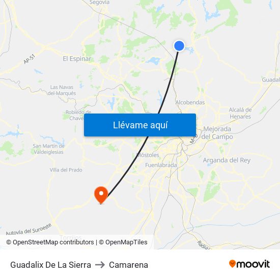Guadalix De La Sierra to Camarena map