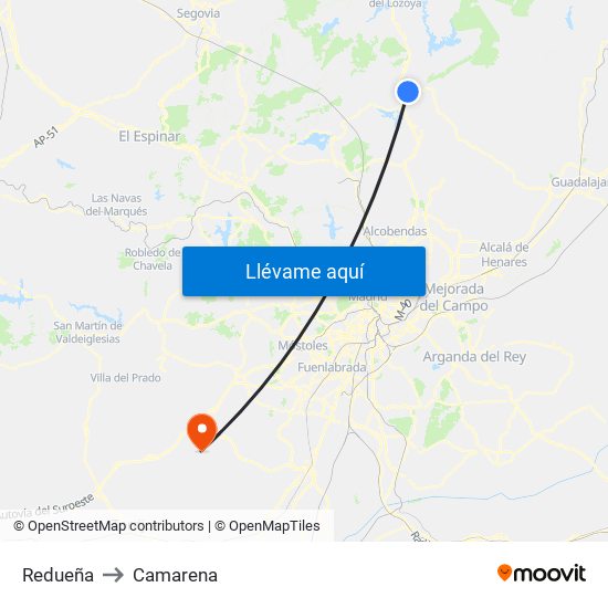 Redueña to Camarena map