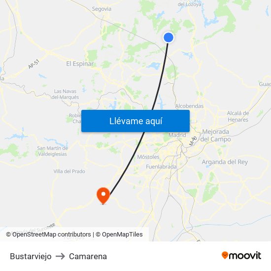 Bustarviejo to Camarena map