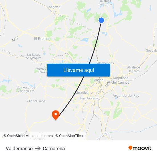 Valdemanco to Camarena map