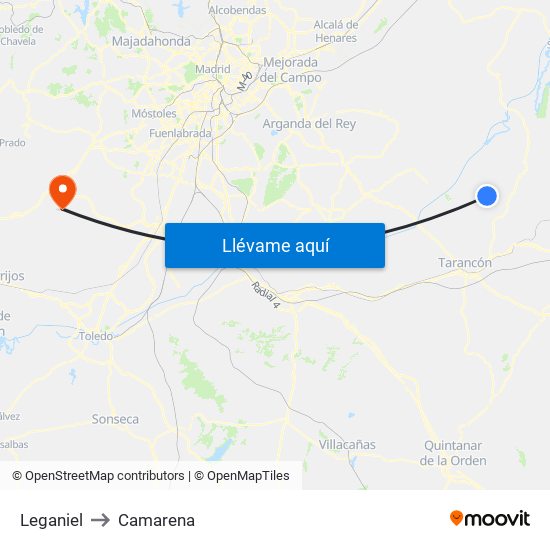 Leganiel to Camarena map