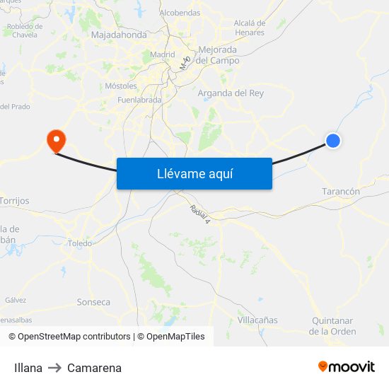 Illana to Camarena map