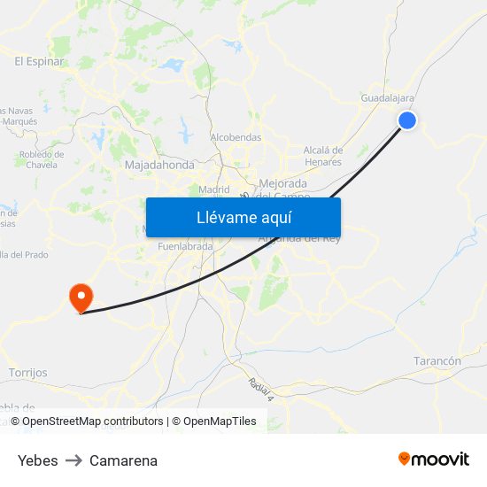 Yebes to Camarena map