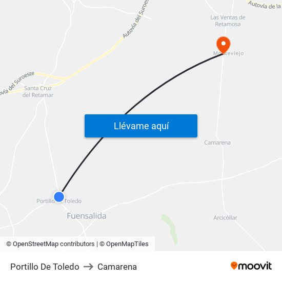 Portillo De Toledo to Camarena map