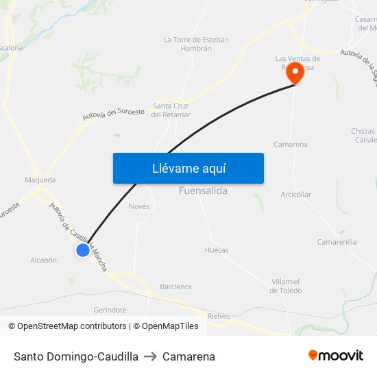 Santo Domingo-Caudilla to Camarena map