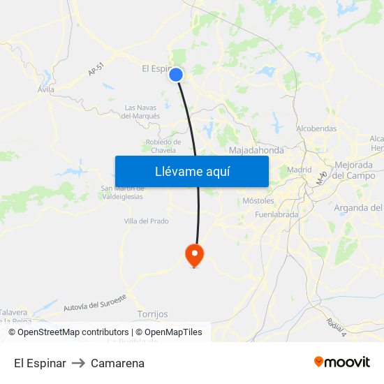 El Espinar to Camarena map