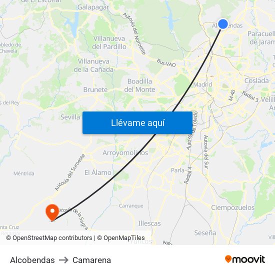 Alcobendas to Camarena map