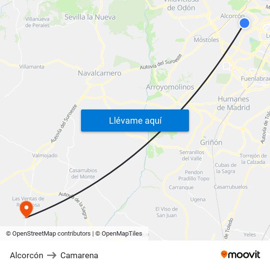 Alcorcón to Camarena map