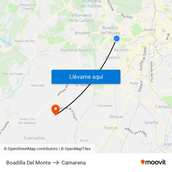 Boadilla Del Monte to Camarena map