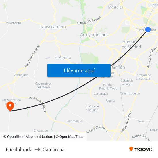 Fuenlabrada to Camarena map