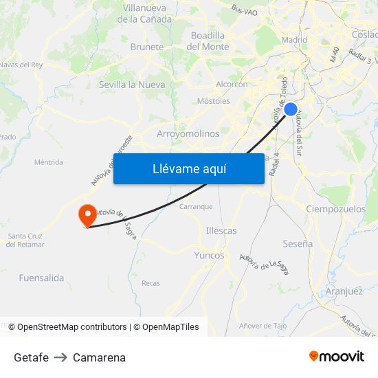 Getafe to Camarena map