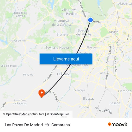Las Rozas De Madrid to Camarena map