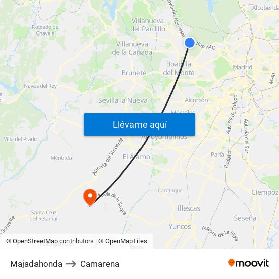 Majadahonda to Camarena map