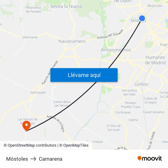 Móstoles to Camarena map