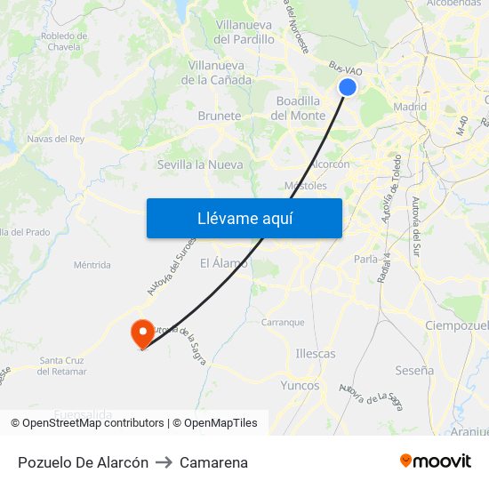 Pozuelo De Alarcón to Camarena map