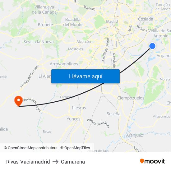 Rivas-Vaciamadrid to Camarena map